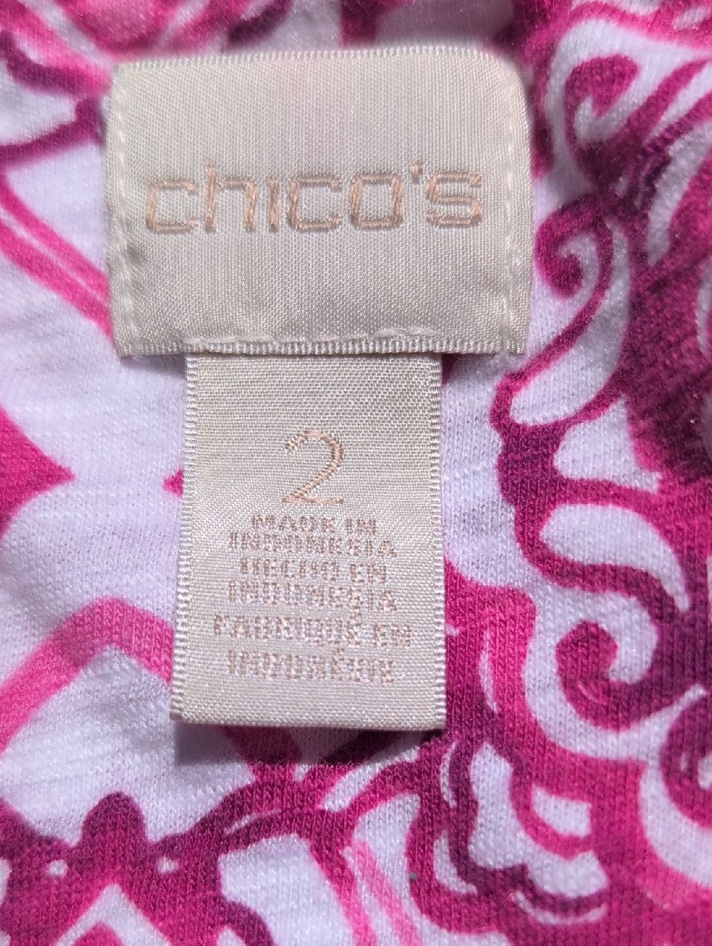 Chico's White Top with Pink & Fuchsia Floral Swirl - Picture 5 of 5